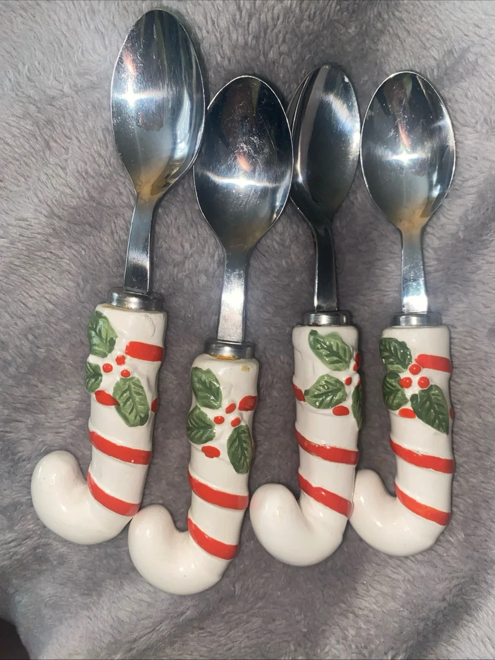 VTG Made In Japan‎ Candycane Handles Stainless Steel Condiments Spoons  Set Of 4